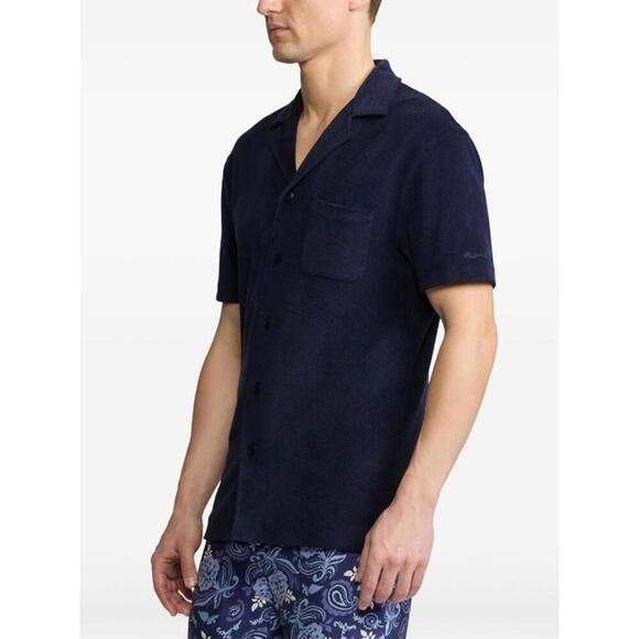 Ralph Lauren Purple Label Terry-Cloth Camp Shirt Navy Men’s L Short Sleeve - Picture 2 of 15